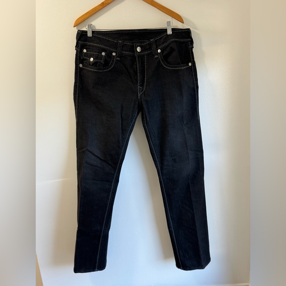 True Religion Jeans, black with grey stitching, size 36, very good condition